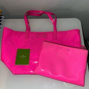 Pre-loved hot pink Kate Spade bag with matching pouch plus care card!